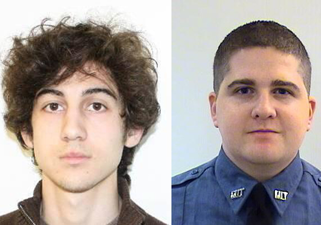 Подозреваемый Джохар Царнаев (слева) и погибший полицейский Шон Кольер