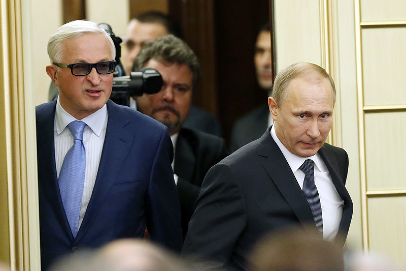 Председатель РСПП Александр Шохин и президент России Владимир Путин (слева направо) на съезде РСПП