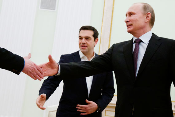 Алексис Ципрас (слева) и Владимир Путин