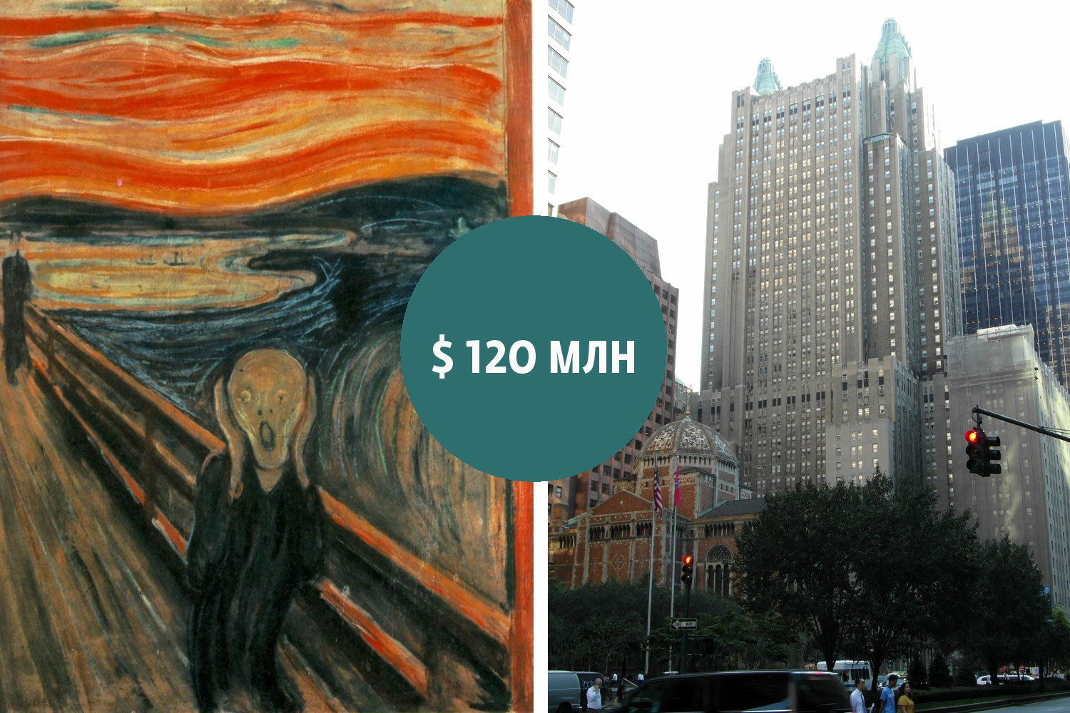 «Крик» Эдварда Мунка был продан на аукционе Sotheby's за рекордные $119 млн в 2012 г. Покупателем картины норвежского экспрессиониста считается американский финансист и известный коллекционер Леон Блэк. За $113 млн американский отельер Лоуренс Джеллер с партнерами из Китая приобрел отель Waldorf Astoria в Чикаго, рассчитанный на 188 комнат