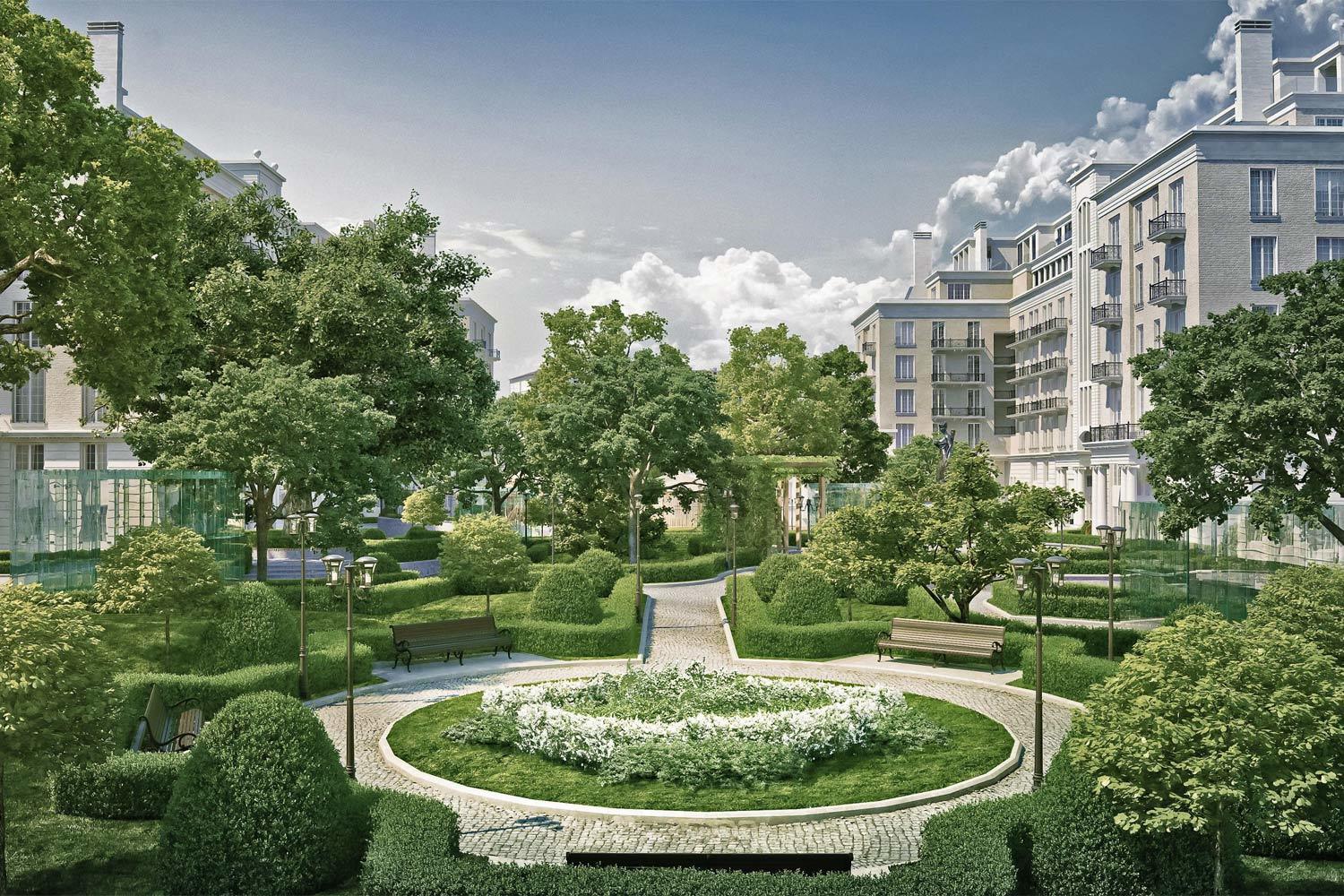 В ЖК Knightsbridge Private Park запланирован парк, который займет 2/3 территории.