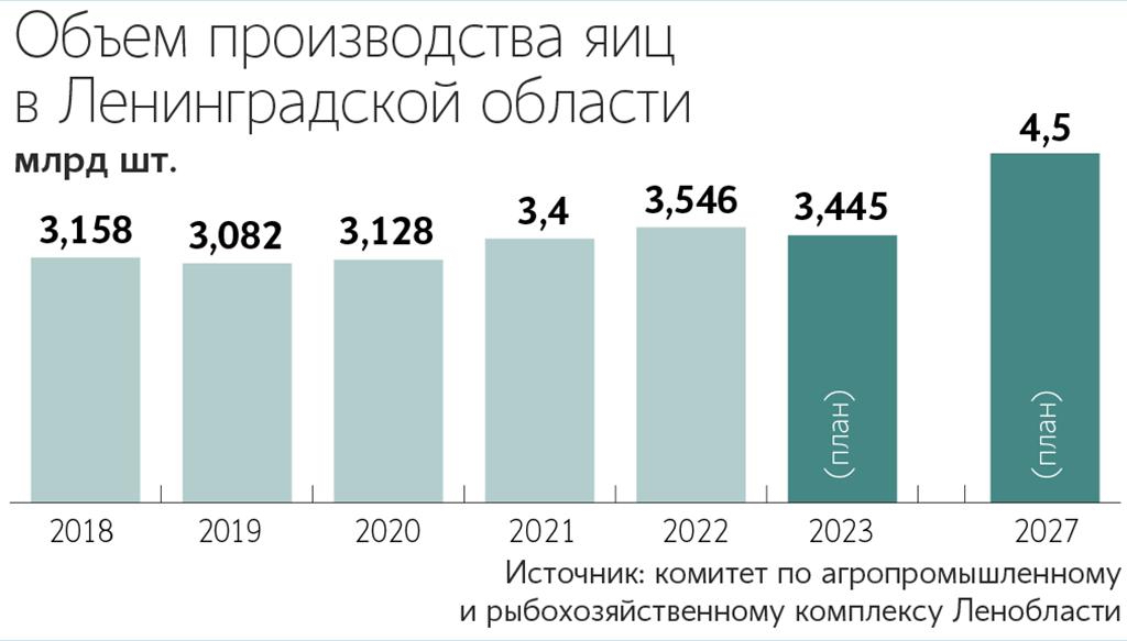 В Ленинградской области расположены два крупнейших в России производителя яиц – «Птицефабрика Синявинская» и «Роскар»