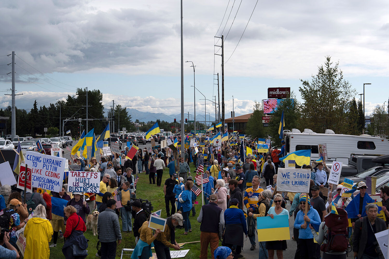 Проукраинские активисты на митинге, состоявшемся за день до саммита России и США.