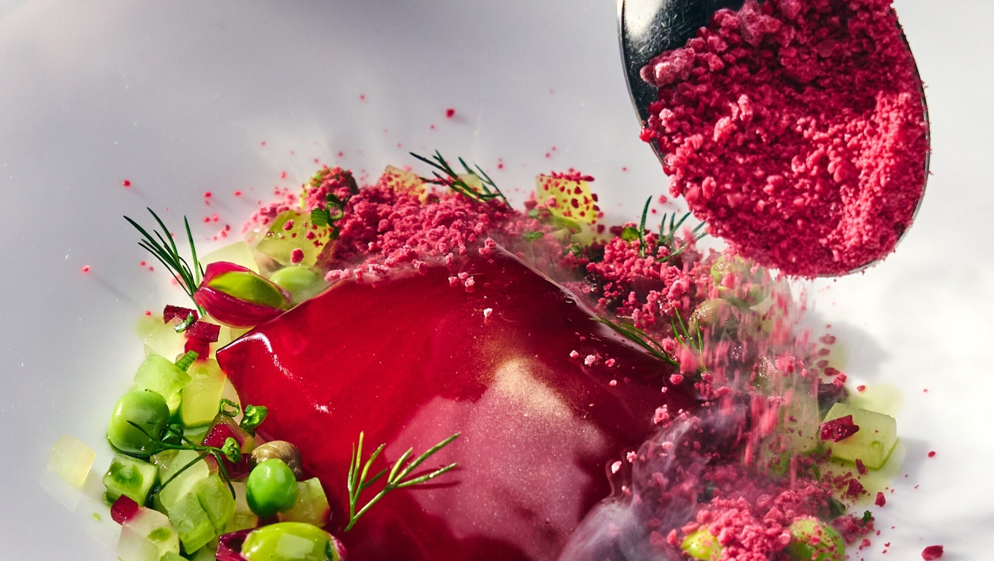 Винегрет с лососем конфи и воздушным сыром