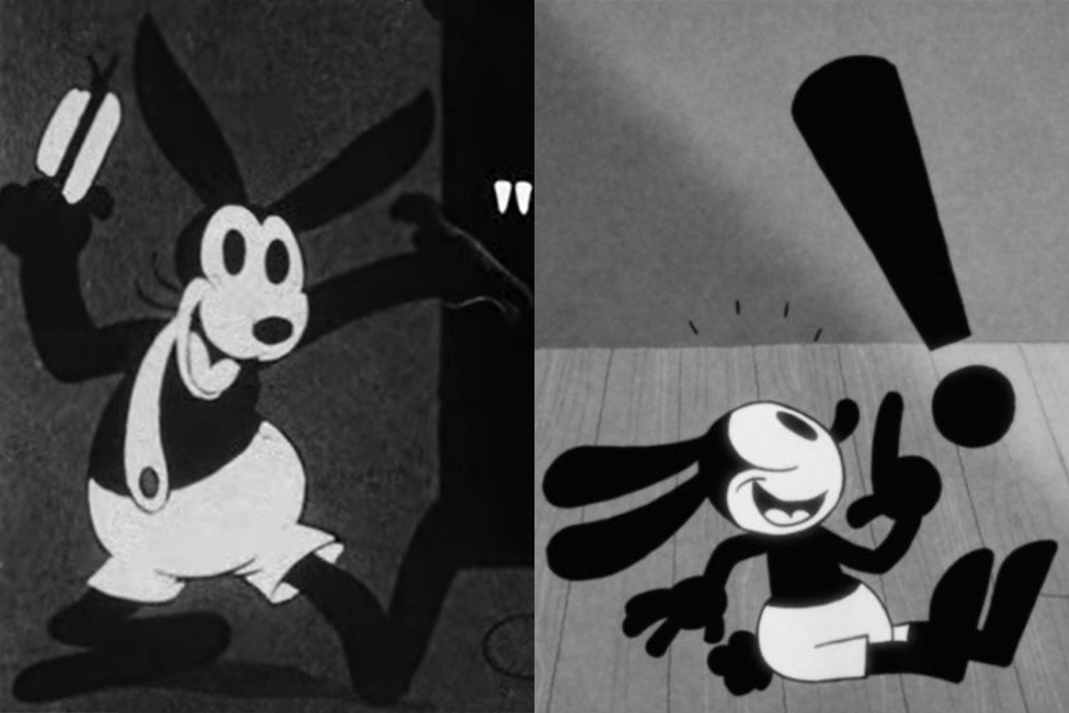 Кролик Освальд почти не меняется, но становится все более зловещим. В 1927 г. Уолт Дисней нарисовал его для Universal Studios вместе с партнером Абом Айверксом. Кролик Освальд впервые появился в мультфильме «Неприятности в троллейбусе» и стал первым по-настоящему популярным персонажем аниматоров. Из-за того, что Освальд много лет оставался в собственности Universal Studios, он мало изменился и используется мультипликаторами Disney, когда они вспоминают про историю студии. Несмотря на то что зверь официально считается «счастливым кроликом», по нынешним меркам он выглядит вполне себе мрачным: черно-белым, плоским и нереалистичным.