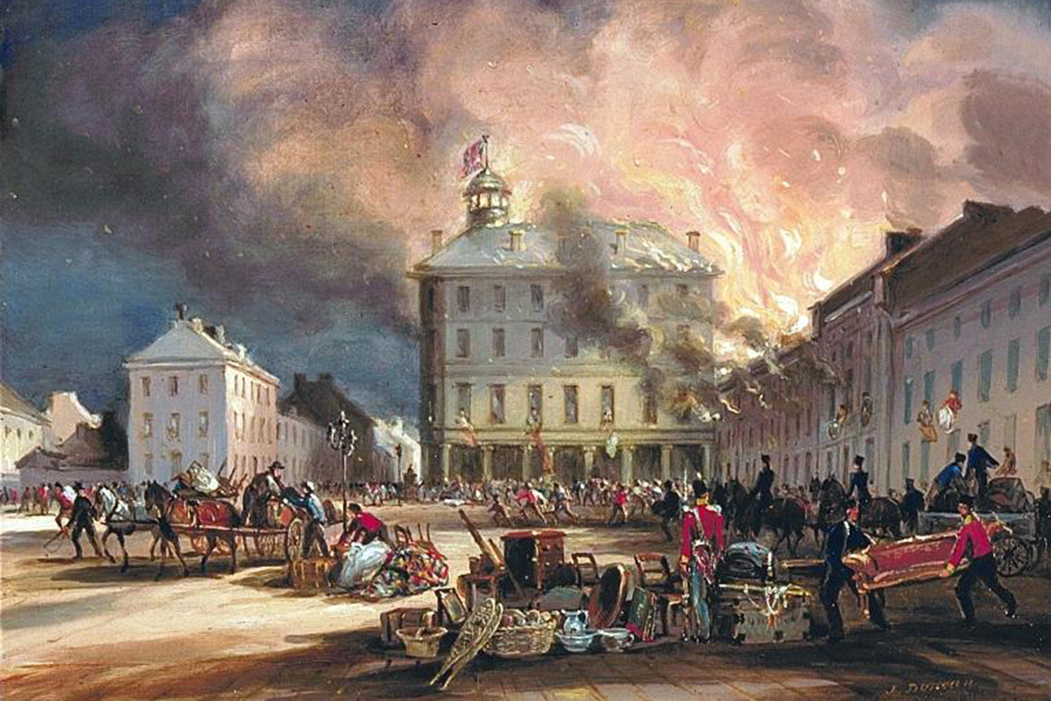 Днем 8 июля 1852 г. случилось возгорание в одной из таверн на улице Святого Лаврентия в Монреале (Канада). Помимо засухи и сильного ветра, главными факторами, усугубившими трагедию, стало отсутствие воды в городском резервуаре – ее слили за несколько дней до этого для проведения ремонта. Огонь полыхал сутки, за это время сгорела половина городских строений, а каждый пятый житель 60-тысячного города остался без крышей над головой.