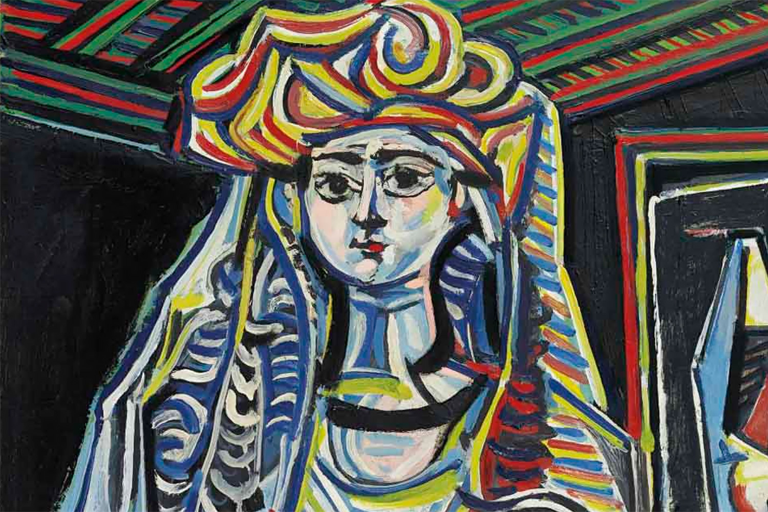 «Алжирские женщины» (версия «O», 1955) – $179,4 млн В феврале 1955 г. Пикассо написал финальную и самую знаменитую работу из серии из 15 вариаций на знаменитое полотно Делакруа «Алжирские женщины в своей комнате». На холсте – четыре обнаженные и полуобнаженные дамы в пышном ориенталистском интерьере. Версия «O» считается квинтэссенцией всего цикла, где кубизм встречается с наследием классики. 11 мая 2015 г. полотно ушло с молотка на Christie's в Нью-Йорке за $179,4 млн, установив тогда мировой аукционный рекорд. Покупателем, по сообщениям СМИ, стала семья Аль Тани из катарской королевской семьи. На фото – деталь картины.